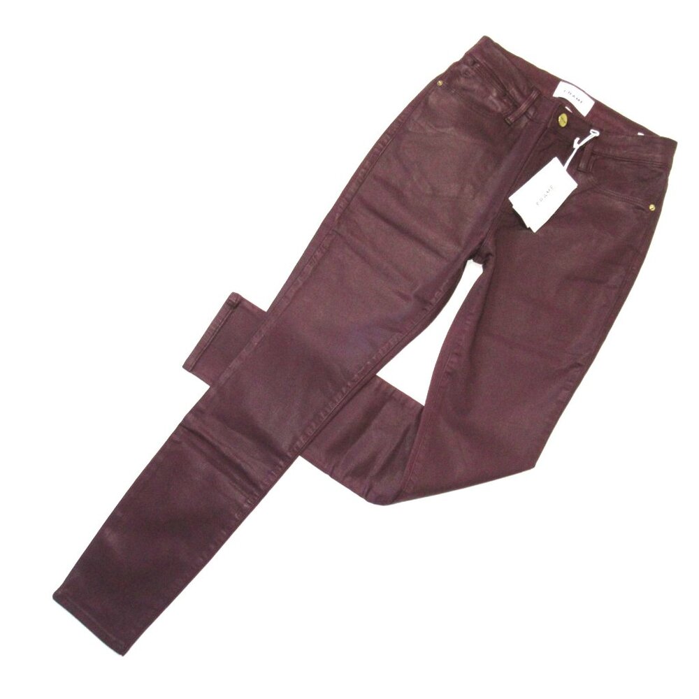 NWT Frame Le High Skinny in Bordeaux Coated Stretch Jeans 25 $240